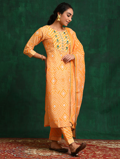 Yellow Bandhani Print Kurta Pant With Dupatta