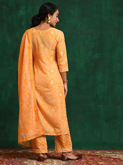 Yellow Bandhani Print Kurta Pant With Dupatta