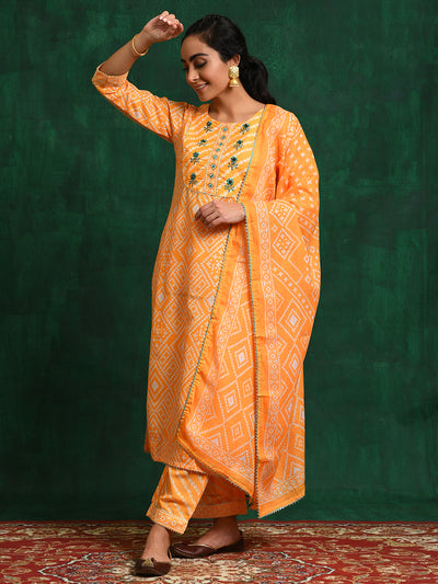 Yellow Bandhani Print Kurta Pant With Dupatta