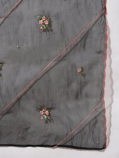 Black Embroidered Kurta Pant With Dupatta