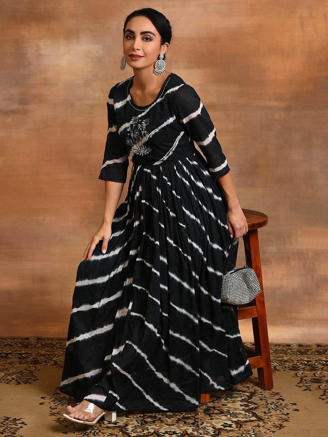 White Black Tie & Dye Maxi Dress