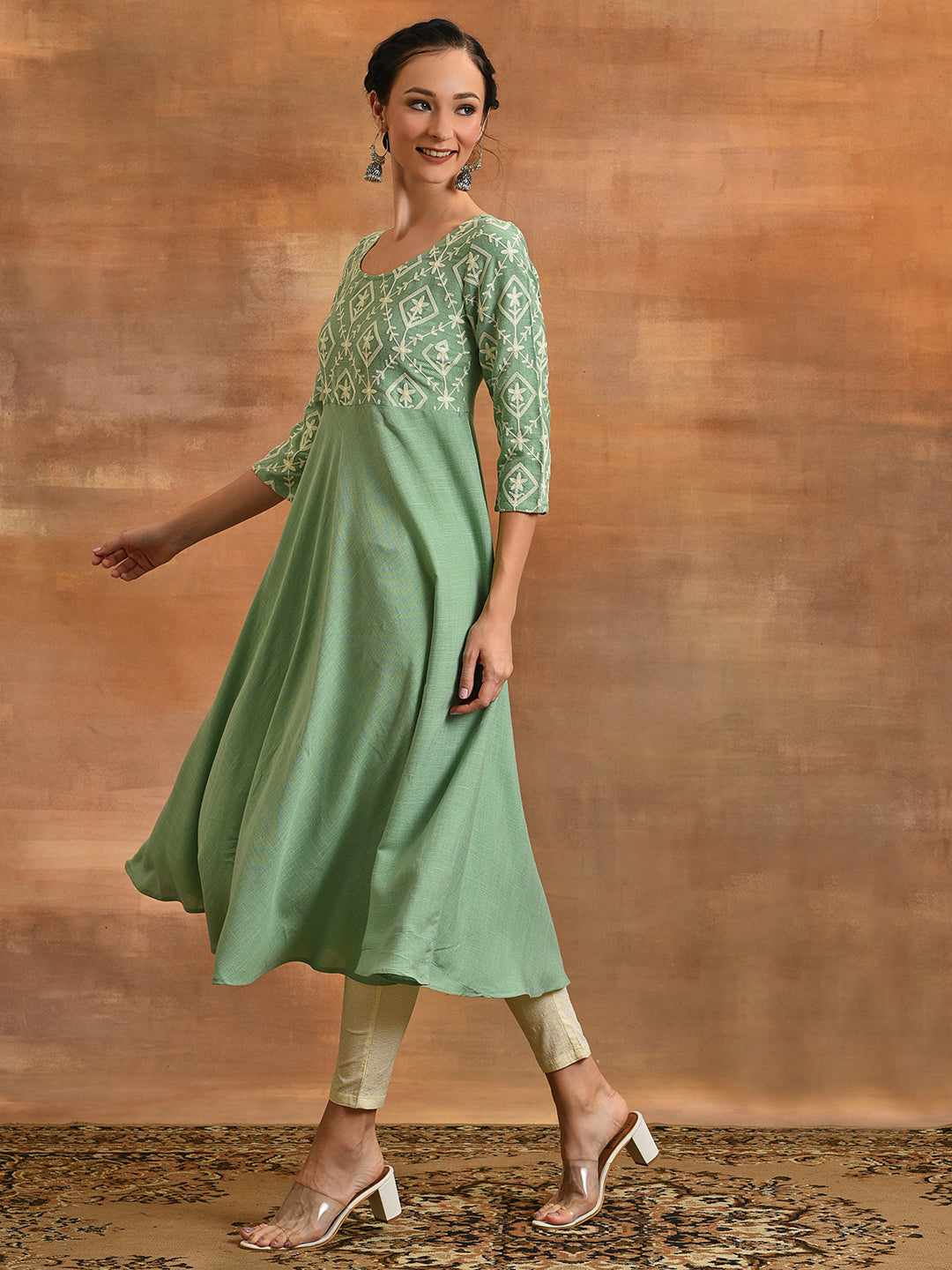 Sea Green Embroidered Anarkali