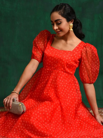 Red Bandhani Print Anarkali