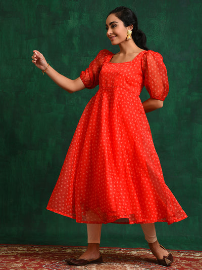 Red Bandhani Print Anarkali