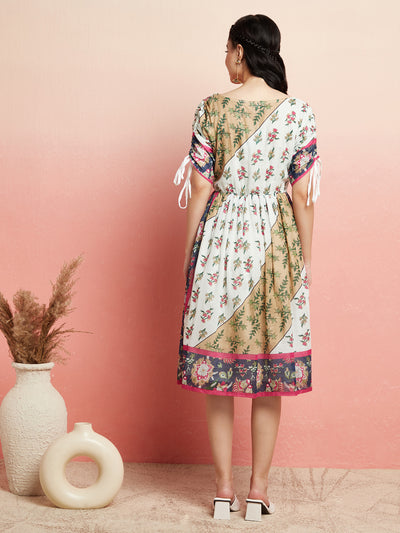 Multicolor Floral Print Gathered Dress