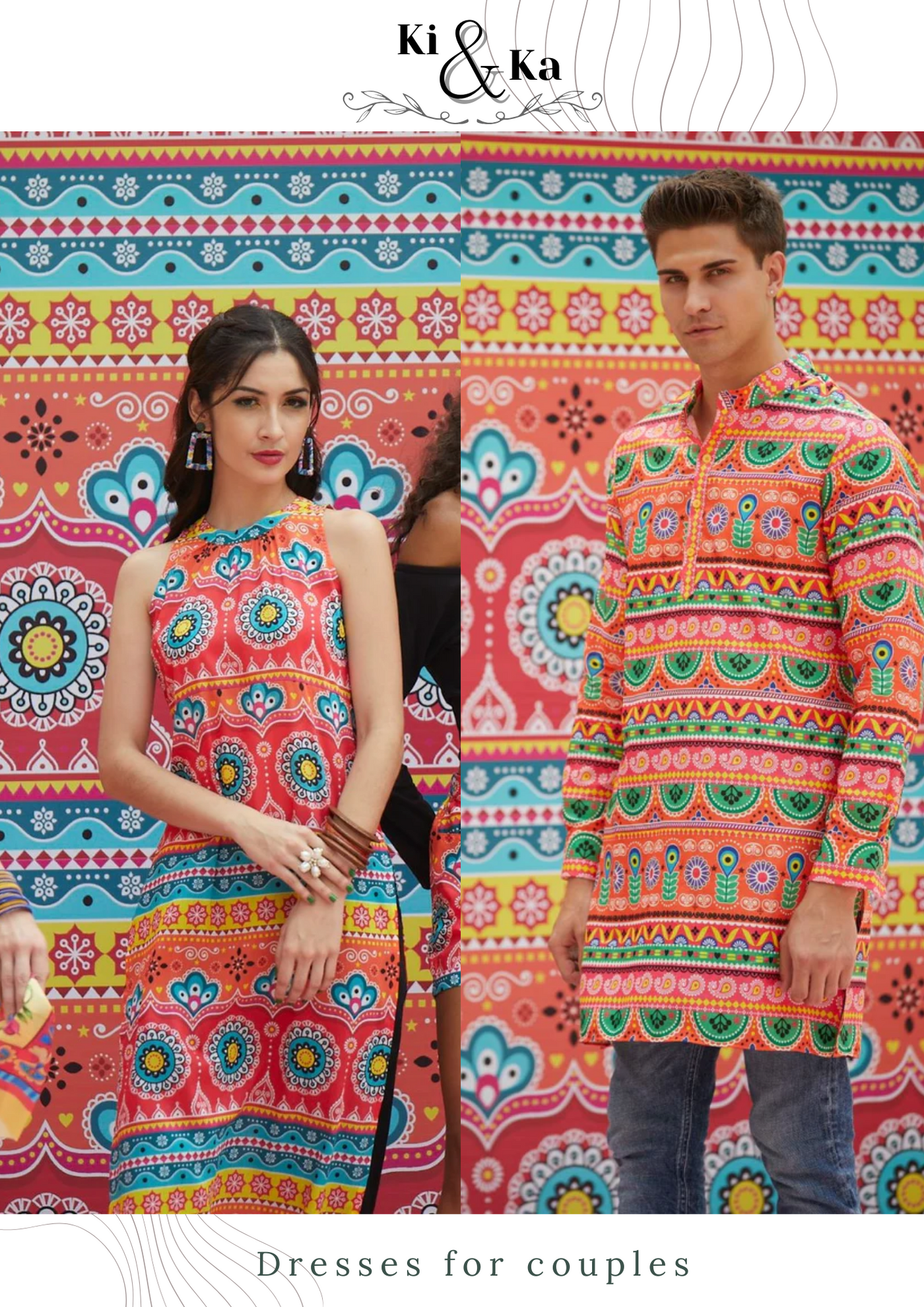 Couple Combo- Orange Truck Art Kurta combo