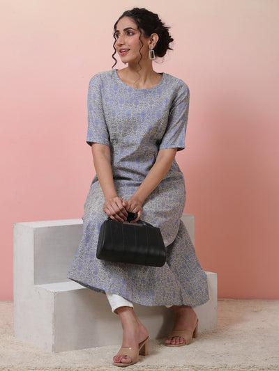 Beige Brocade A-Line Kurta