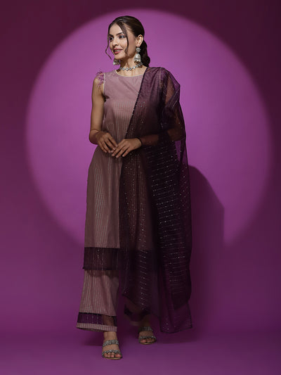 Brown Kurta Palazzo With Sequence Work Dupatta