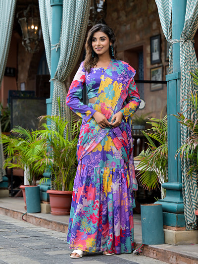 Purple Digital printed Ready To Wear Saree