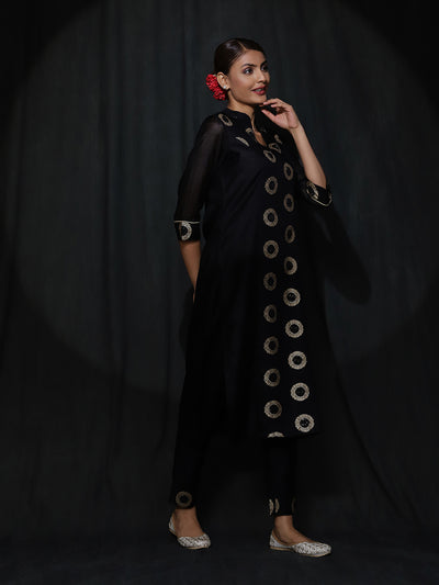 Black Woven Designed Kurta With Pant