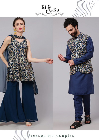 Blue Embroidered Couple Combo