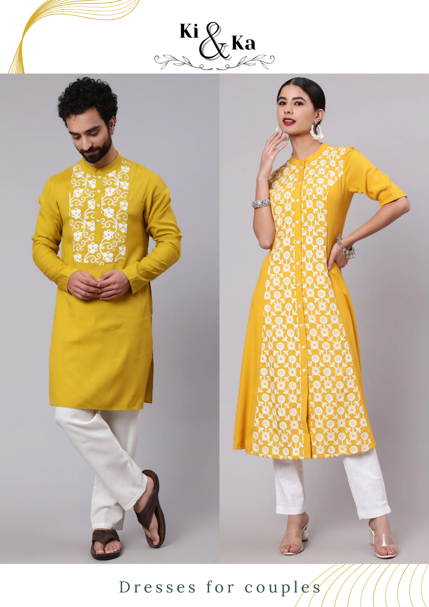 Yellow Embroidered Couple Combo