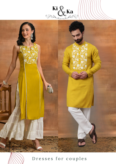 Yellow Floral Embroidered Couple Combo