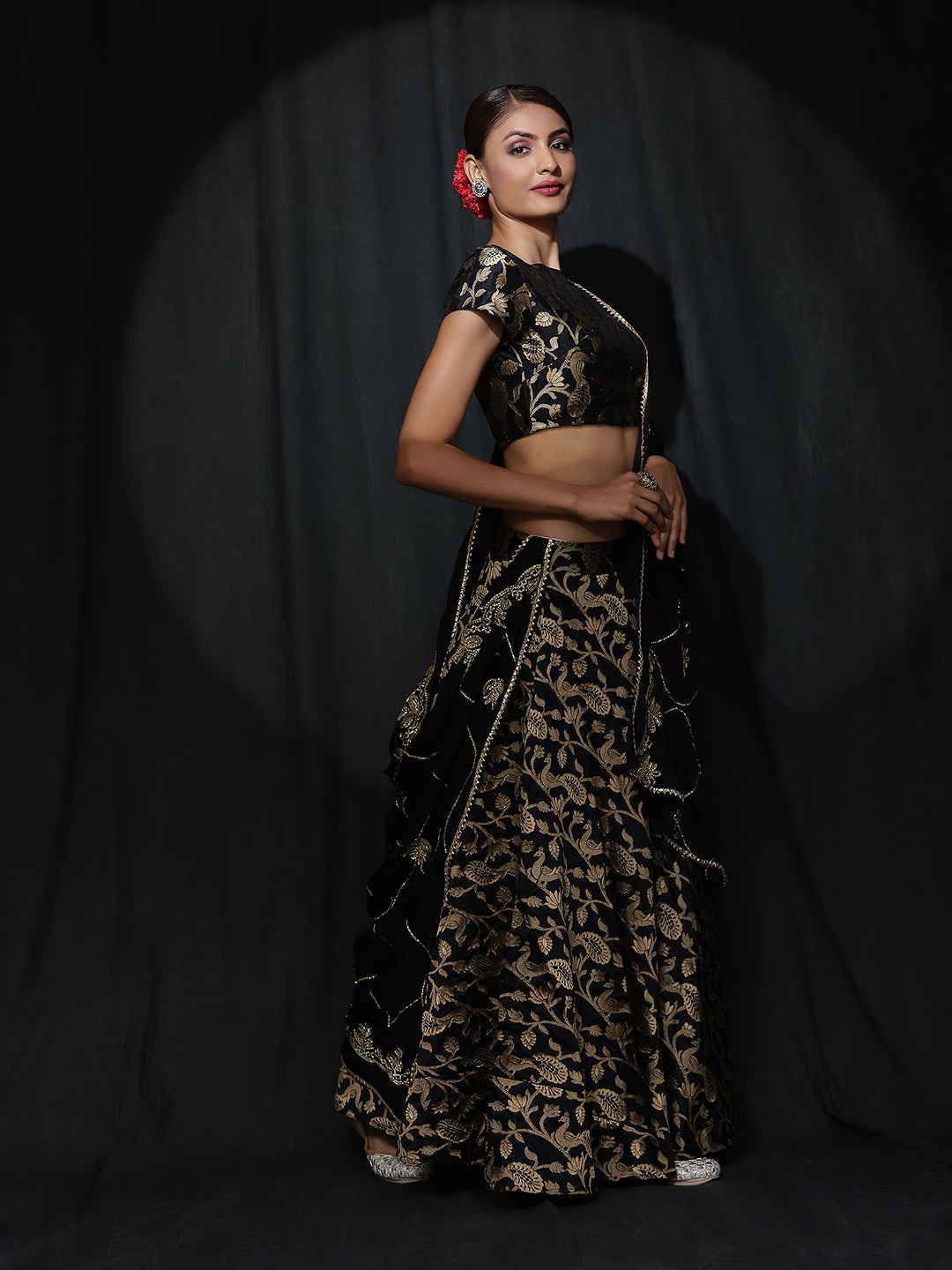 Black Jacquard Lehenga Choli With Dupatta