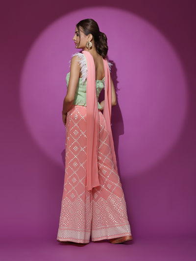 Peach Embroidered Co Ord Set With Dupatta