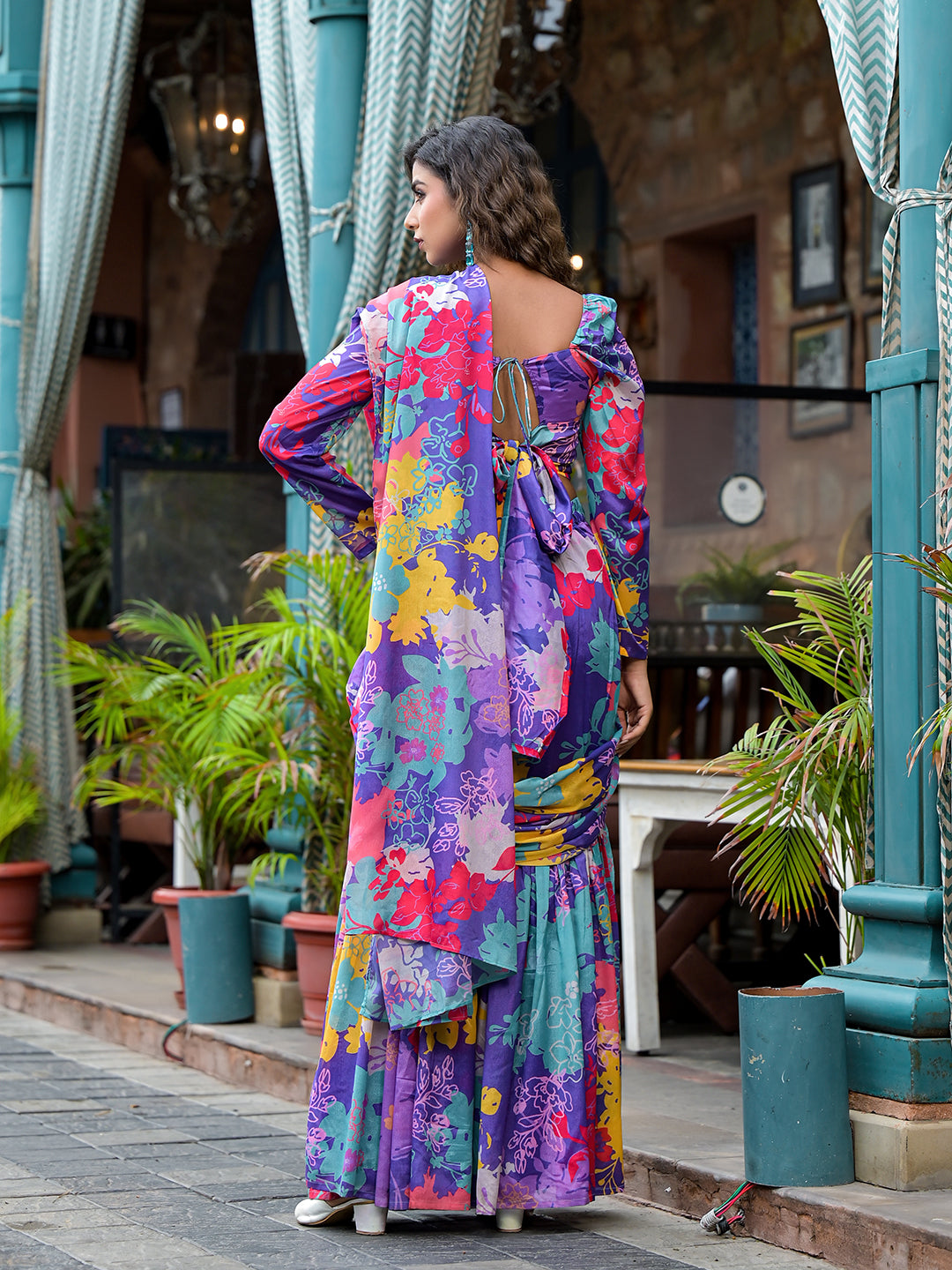 Purple Digital printed Ready To Wear Saree