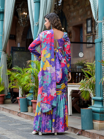 Purple Digital printed Ready To Wear Saree