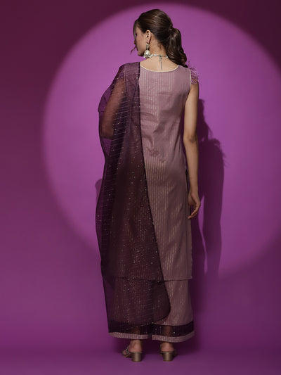 Brown Kurta Palazzo With Sequence Work Dupatta