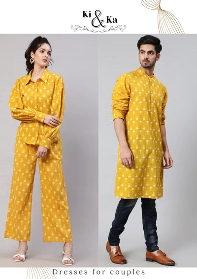 Mustard Floral Print Couple Combo