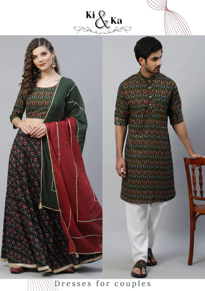 Green Patola Print Couple Combo