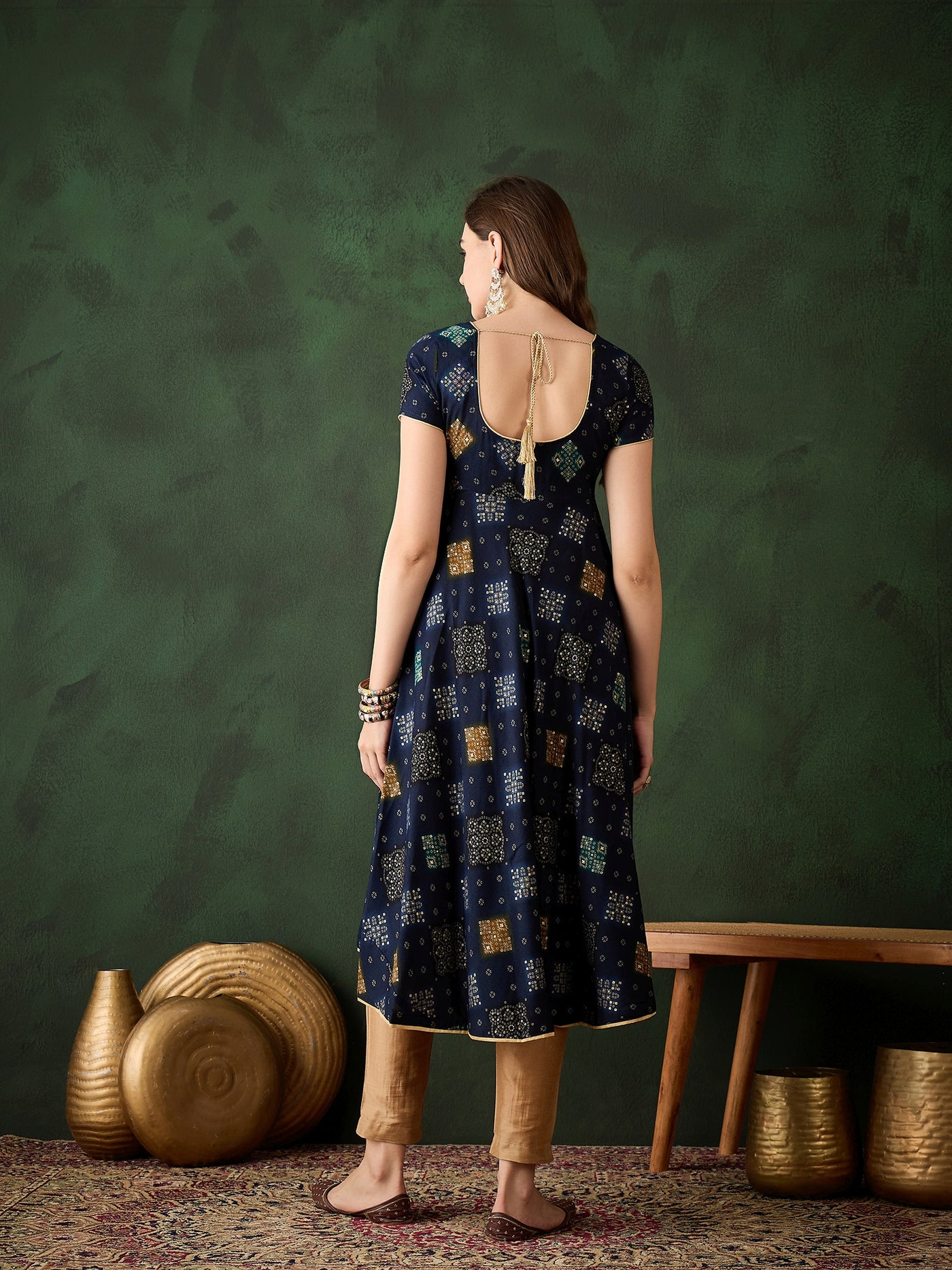 Navy Blue Bandhani Print Anarkali