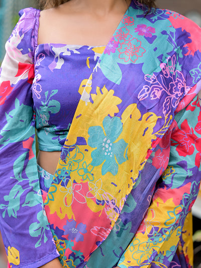 Purple Digital printed Ready To Wear Saree