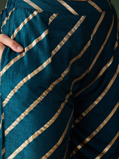 Blue Gold Printed Kurta Palazzo With Dupatta