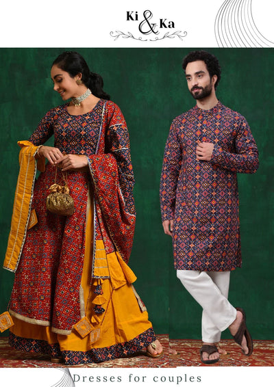 Red & Blue Patola Print Couple Combo