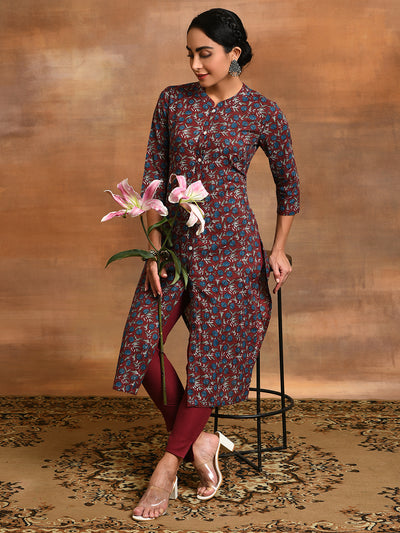 Maroon Kantha Work Kurta With Pant