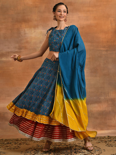 Indigo Layered Lehenga Chaniya Choli Mother Daughter Combo