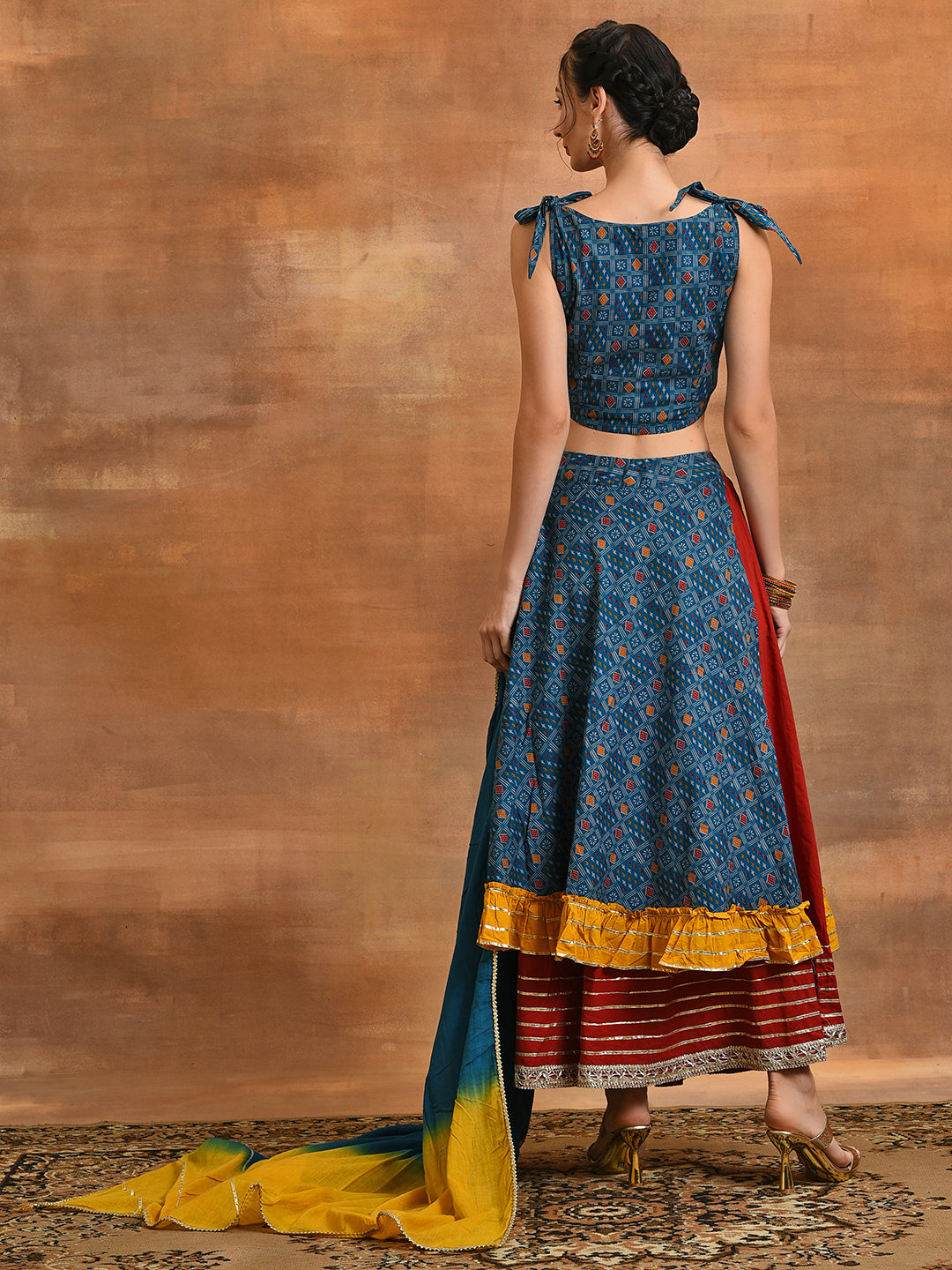 Indigo Layered Lehenga Chaniya Choli Mother Daughter Combo