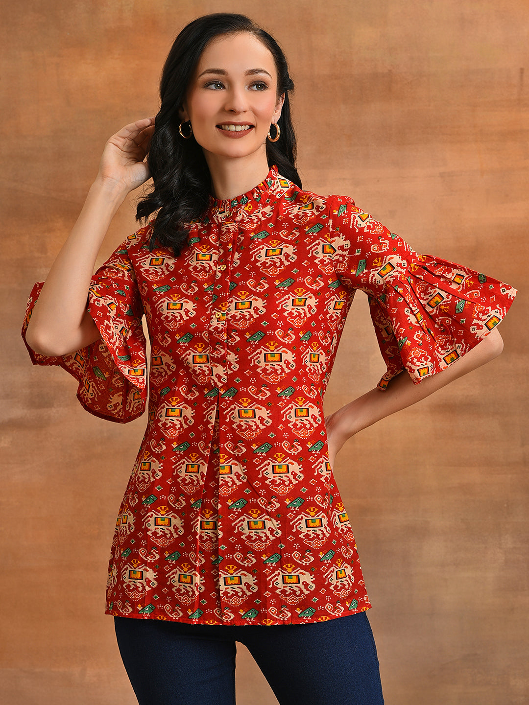 Red & Yellow Abstarct Print Tunic