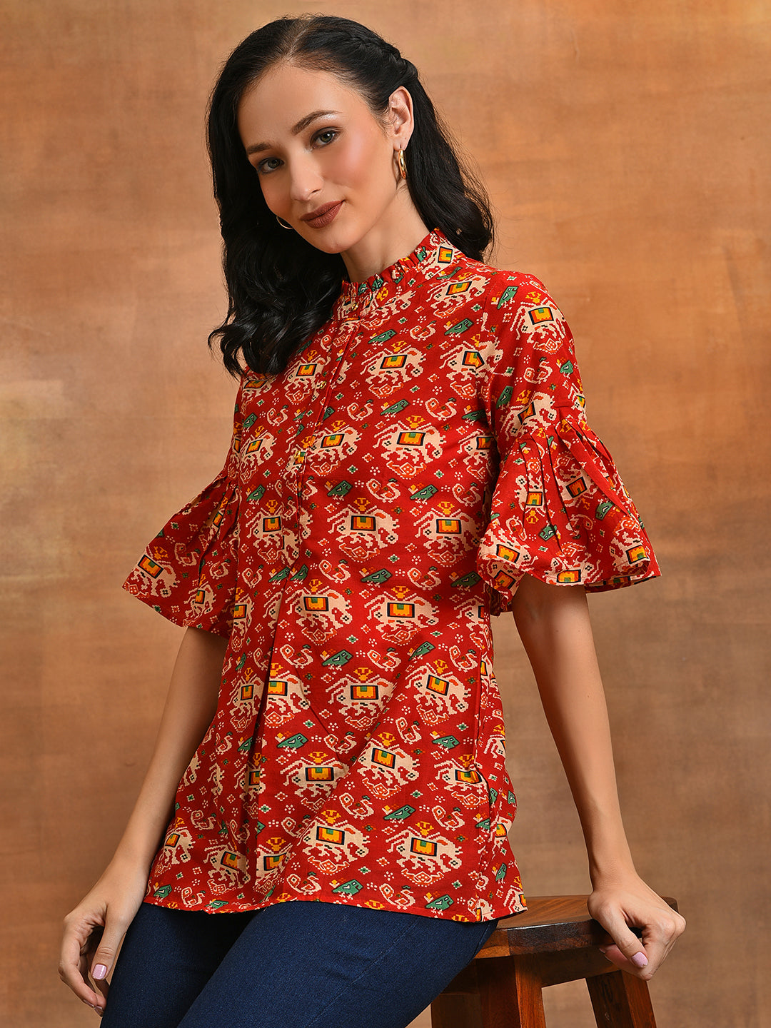 Red & Yellow Abstarct Print Tunic