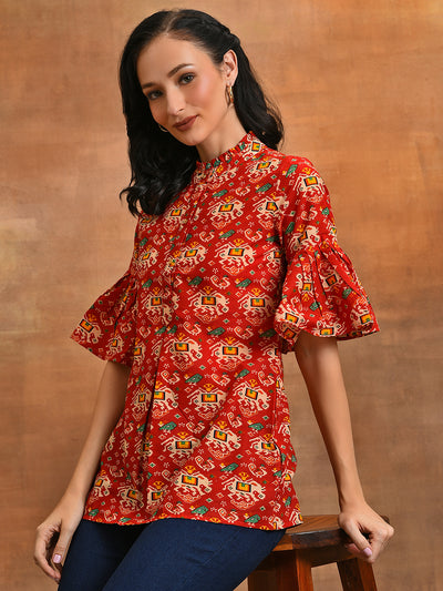 Red & Yellow Abstarct Print Tunic