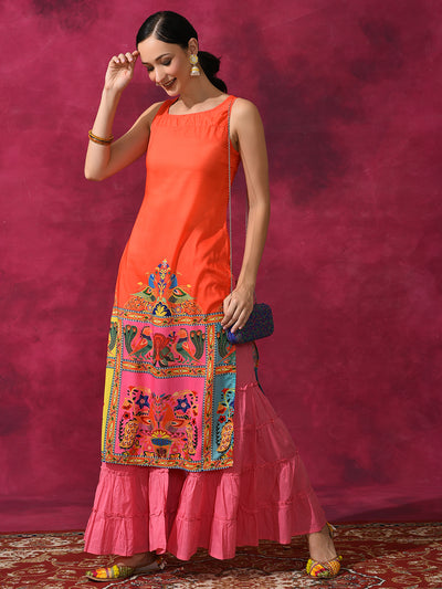 Orange & Yellow Abstract Print Kurta