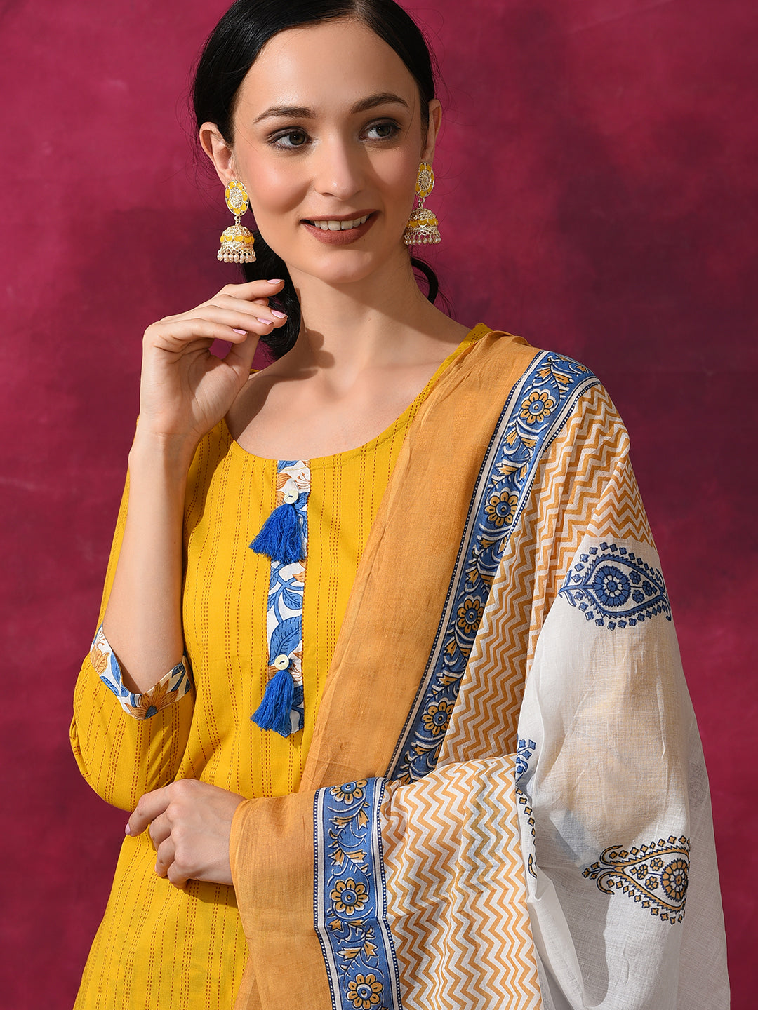 Yellow Floral Print Kurti Sharara With Dupatta