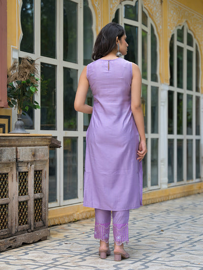 Lavender Sleevessless Kurta Sharara With Organza Sequinned Dupatta