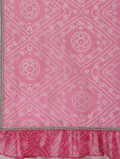 Pink Embroidered Bandhani Print Lehenga Choli With Dupatta