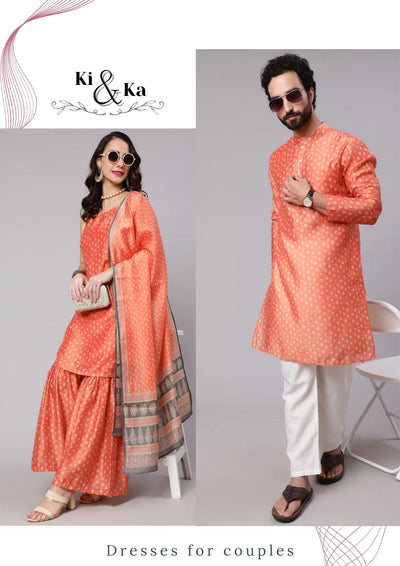 Orange Bandhani Print Couple Combo