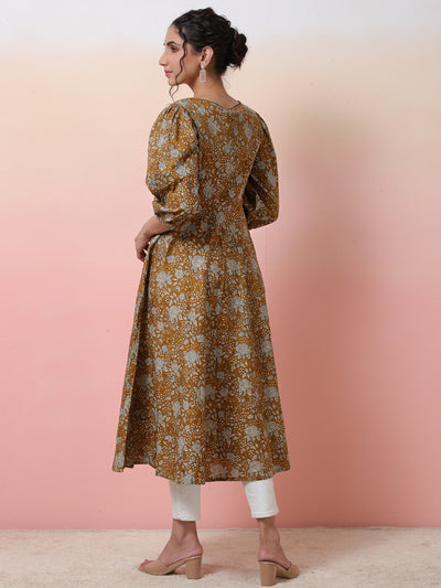 Mustard Floral Print Anarkali