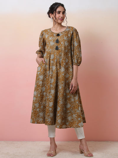 Mustard Floral Print Anarkali