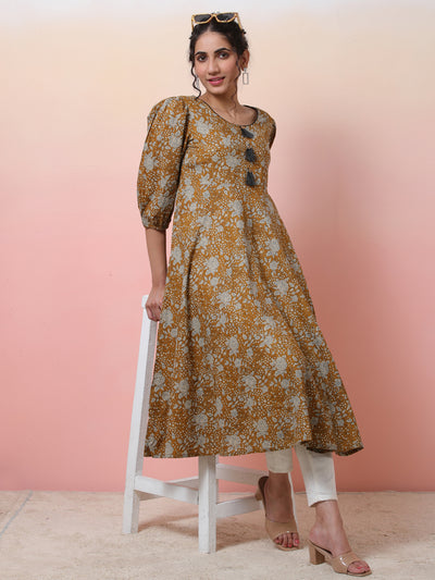 Mustard Floral Print Anarkali