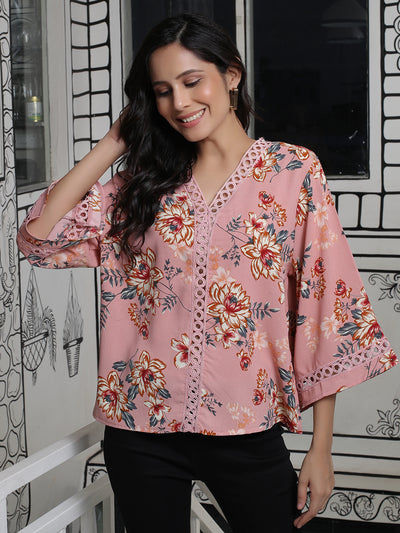 Peach Color lace Ttop with Flared Sleeve
