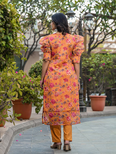 Tangirine Floral Chanderi Kurta Set With Dupatta