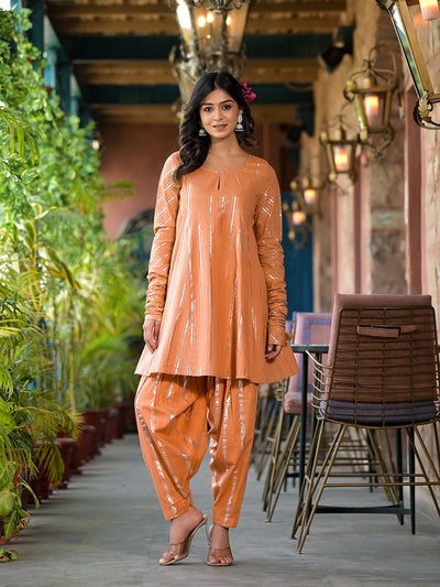 Orange Lurex pakistani Kurta Set