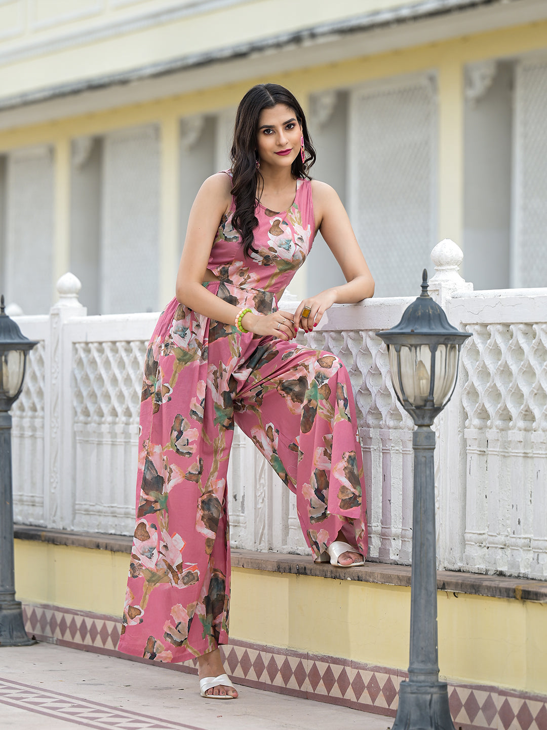 Blush Pink Blown Out Floral Jumpsuit