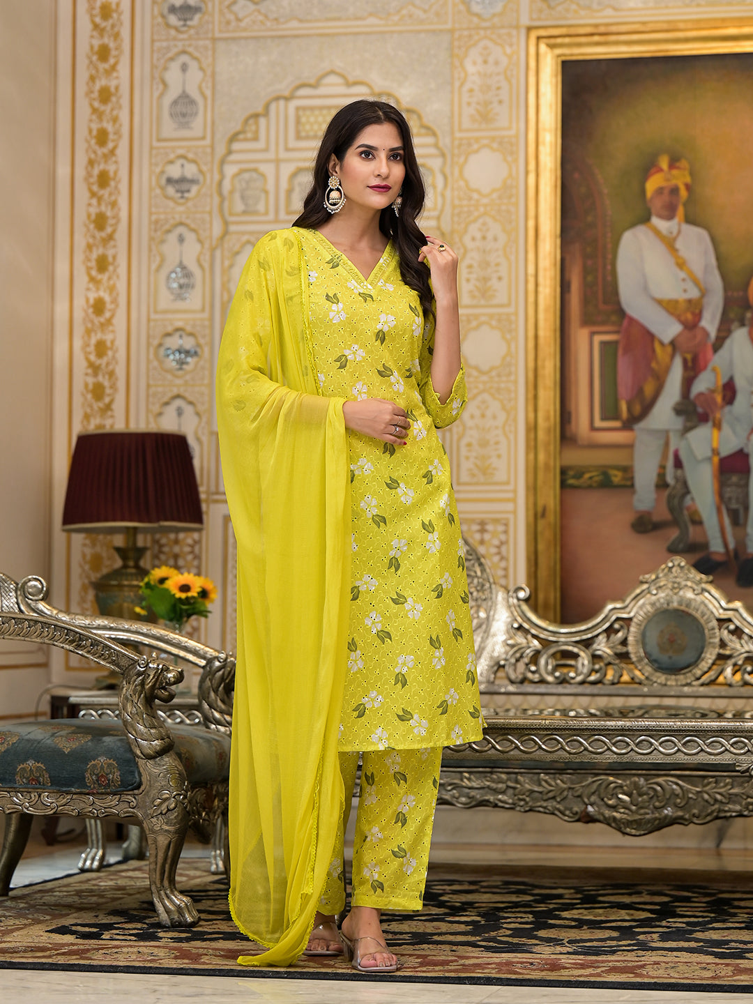 Lime Green Schiffli Kurta Set with dupatta