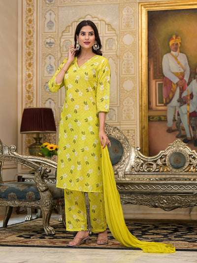 Lime Green Schiffli Kurta Set with dupatta