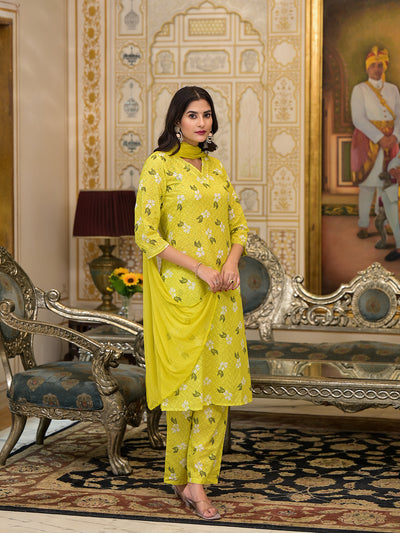 Lime Green Schiffli Kurta Set with dupatta