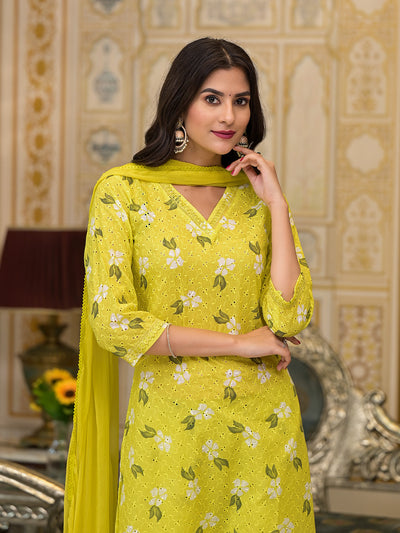Lime Green Schiffli Kurta Set with dupatta